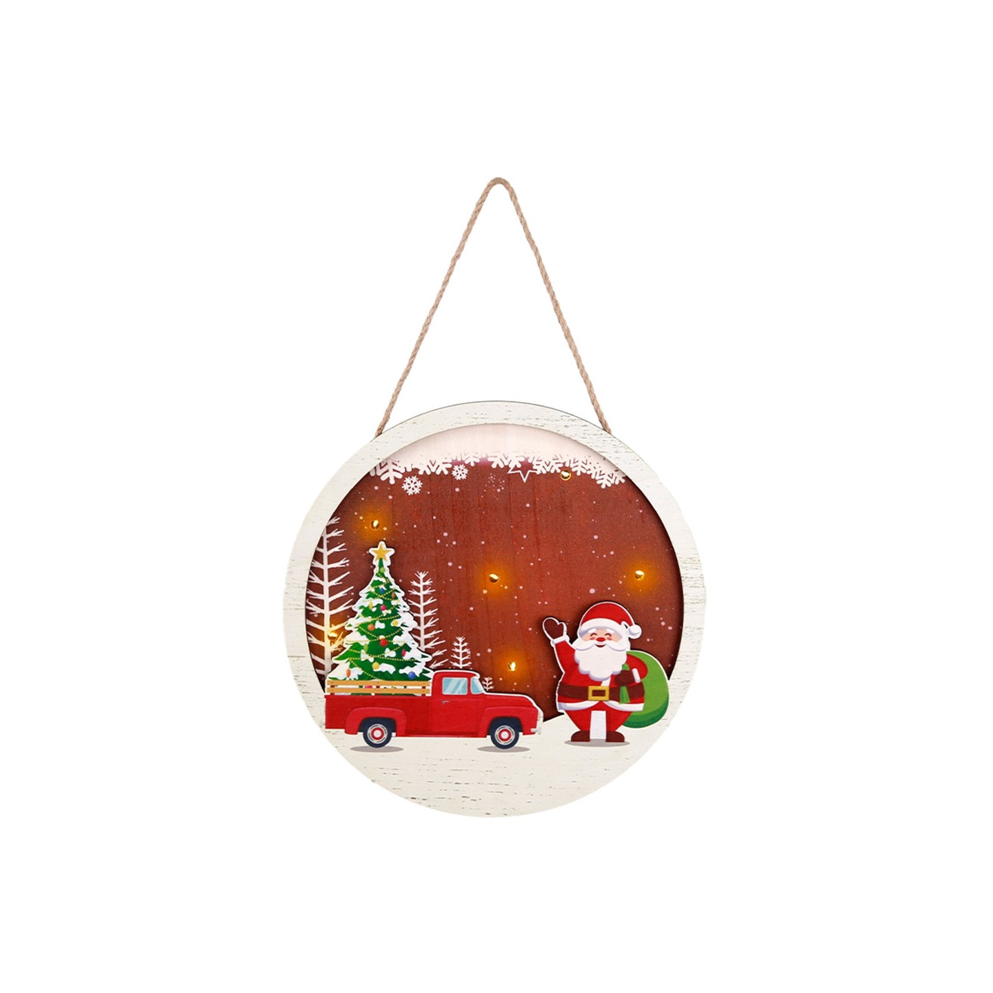 Juleskiltdekorationsdør med LED lys - Julemanden og bil