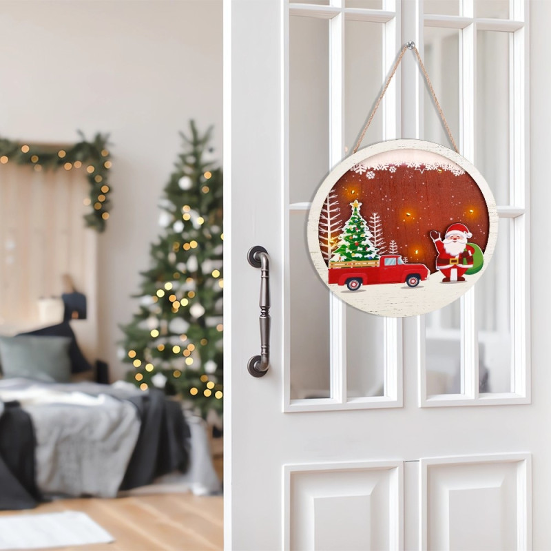 Christmas Sign Decoration Door with LED lights - Santa Claus and car