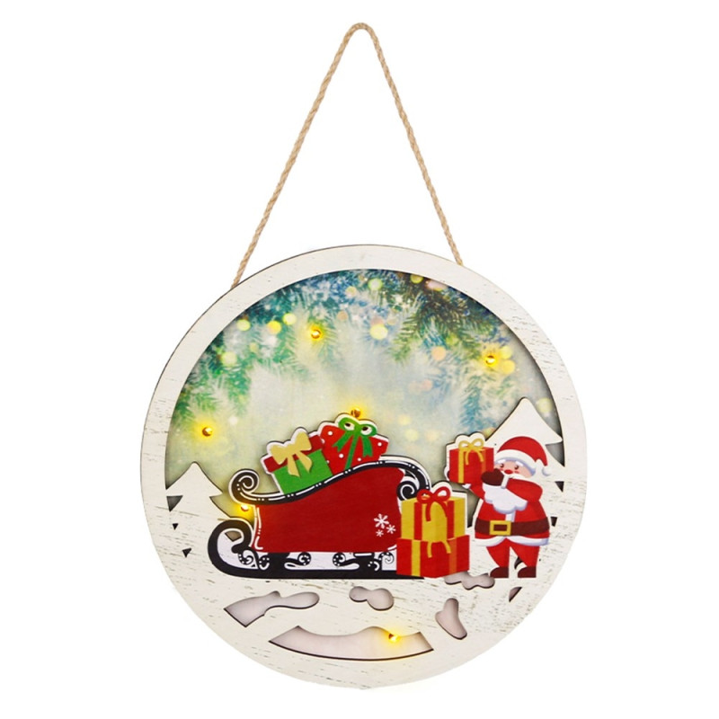 Christmas Sign Decoration Door with LED lights - Christmas Sleigh and Gifts