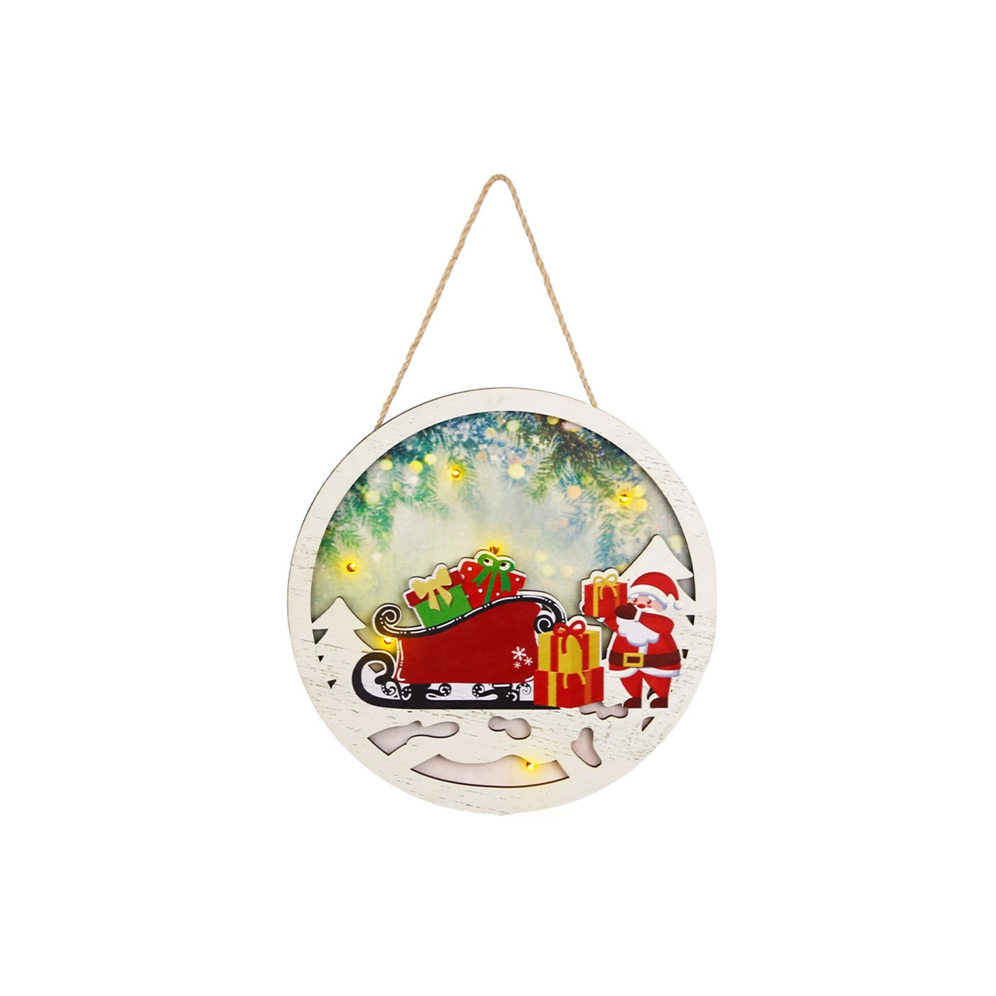 Juleskiltdekorasjonsdør med LED - lys - Juleslede og gaver