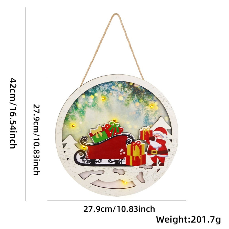 Juleskiltdekorationsdør med LED lys - Juleslæde og gaver