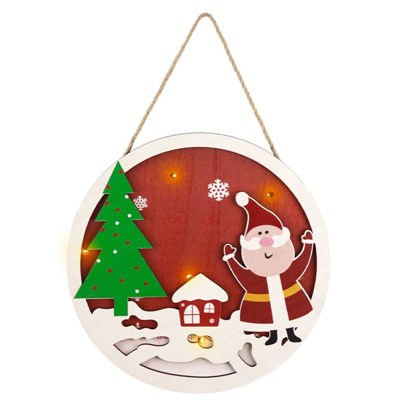 Juleskiltdekorasjonsdør med LED - lys - Julenissen og juletre