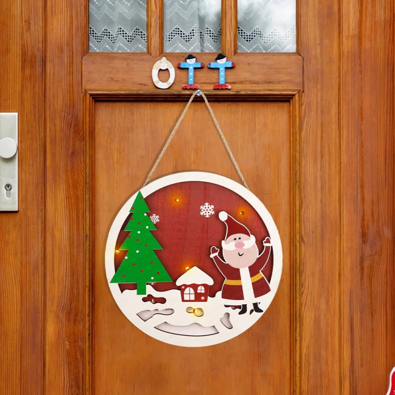 Christmas Sign Decoration Door with LED lights - Santa Claus and Christmas Tree