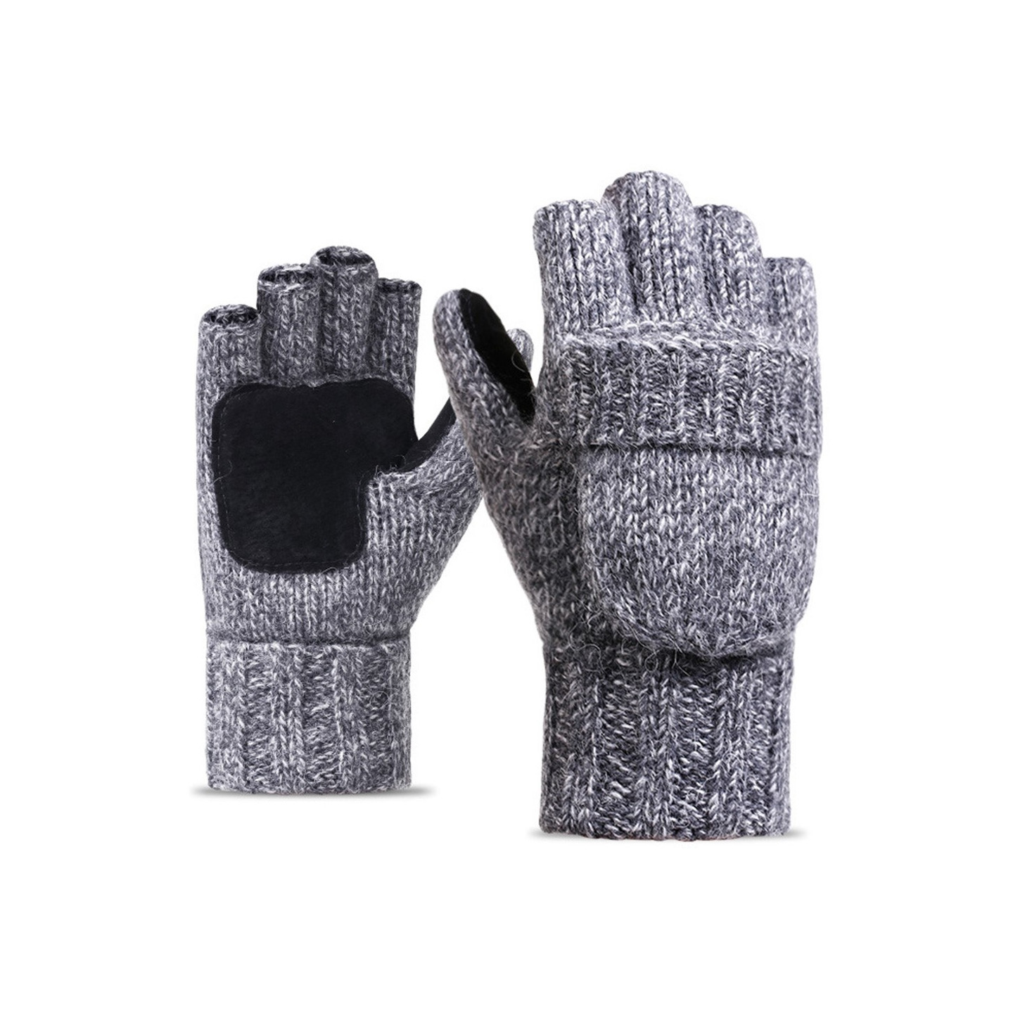 Unisex Mittens Warm Wool Gloves Half Finger Knitted Gloves Cover - Light Grey