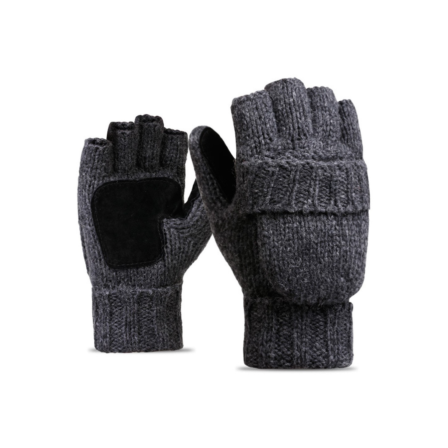 Unisex Mittens Warm Wool Gloves Half Finger Knitted Gloves Cover - Dark Grey