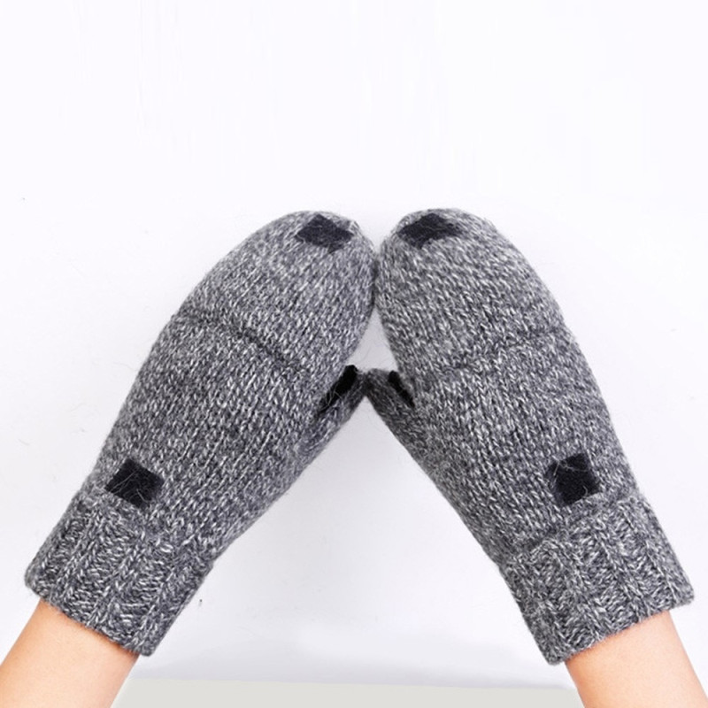 Unisex Mittens Warm Wool Gloves Half Finger Knitted Gloves Cover - Dark Grey