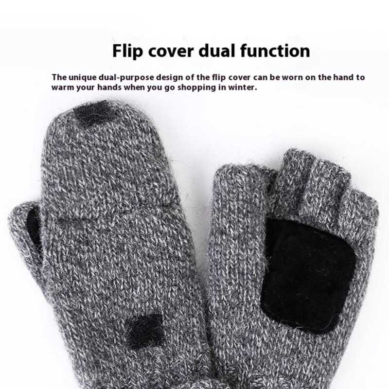 Unisex Mittens Warm Wool Gloves Half Finger Knitted Gloves Cover - Dark Grey