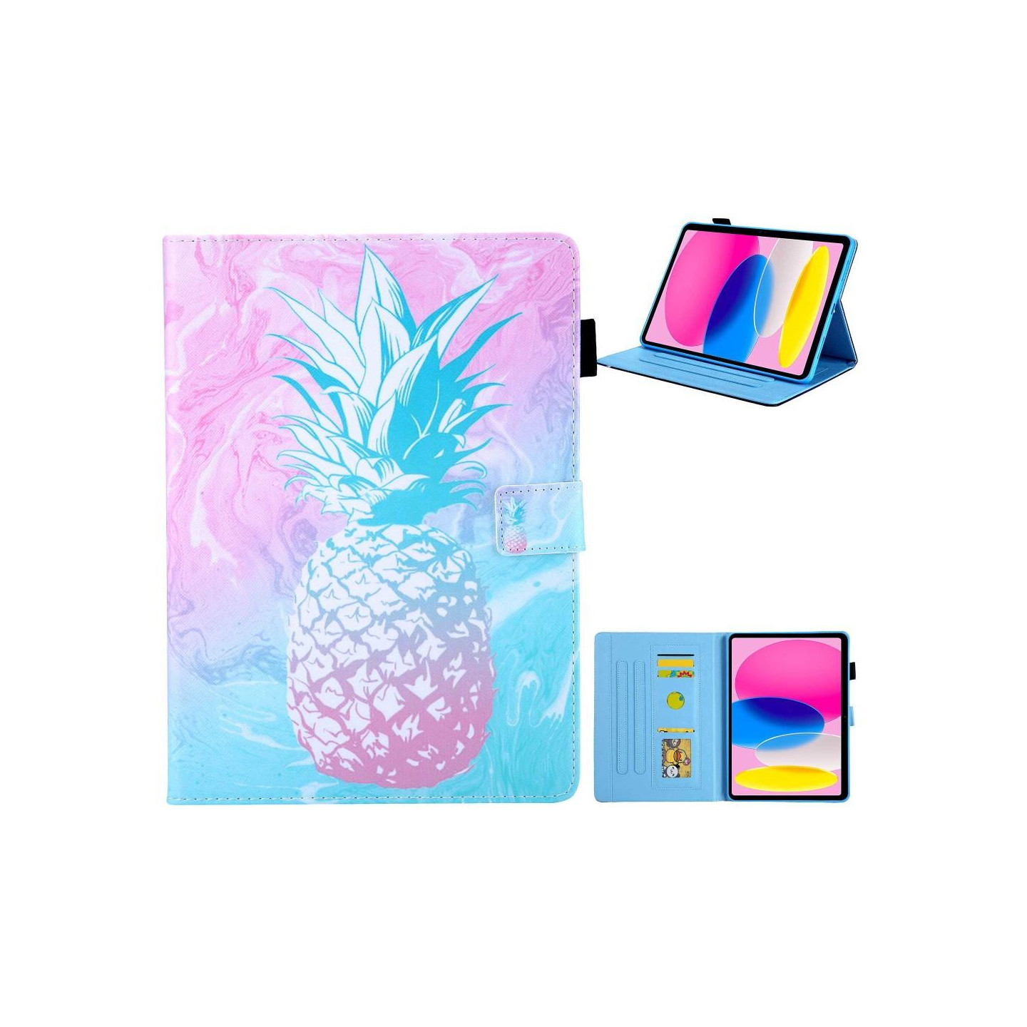 iPadille 10.9 (2022) Tablettikotelon kansi Taitettava Jalusta - Sininen Ananas