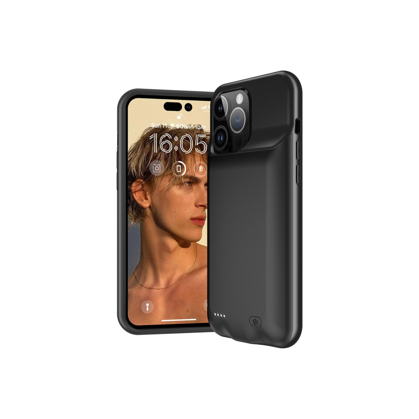 Genopladeligt batteritaske Shell til iPhone 15 Pro 7000mAh