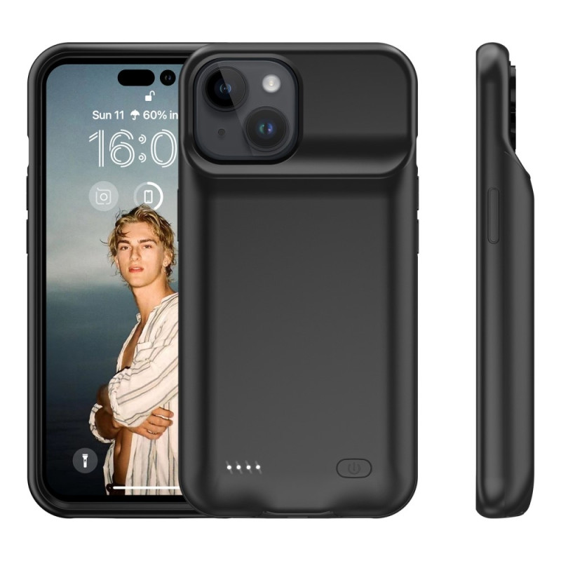 Genopladeligt batteritaske Shell til iPhone 15 7000mAh
