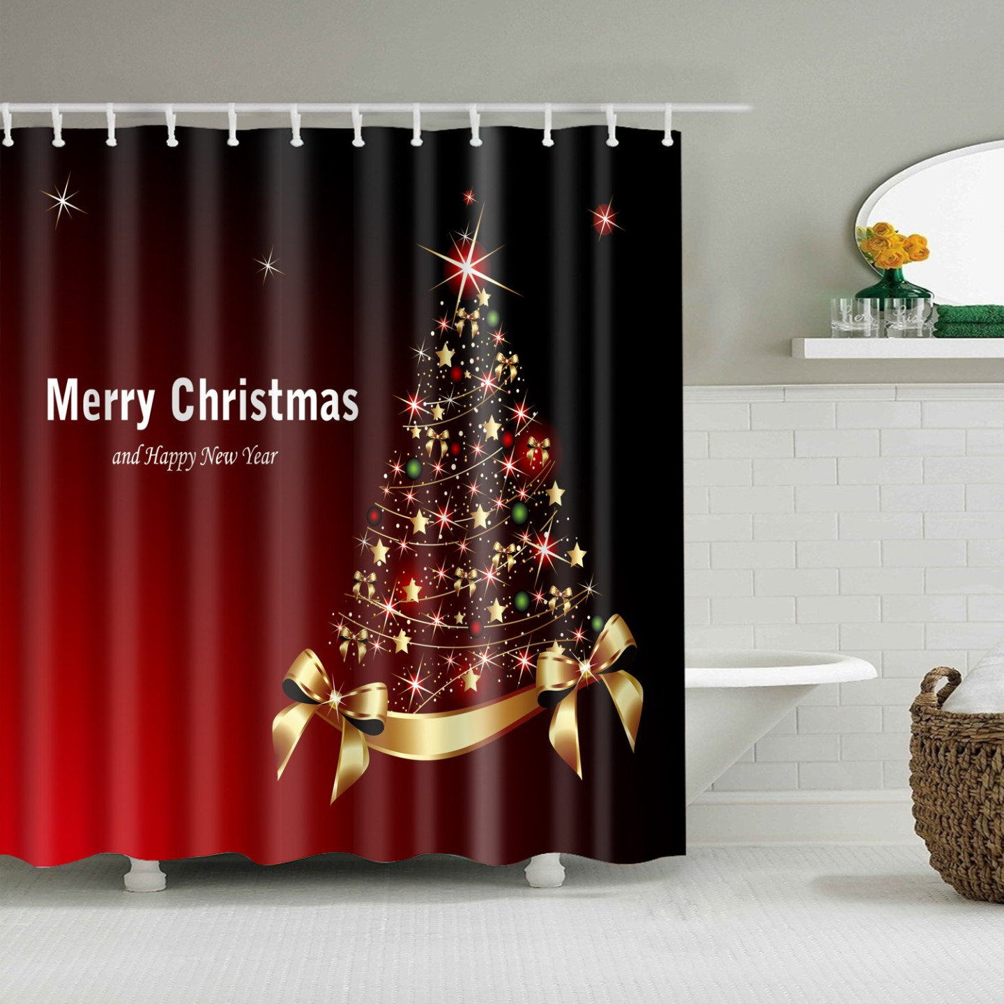 Shower Curtain Halloween Home Decor - Christmas tree