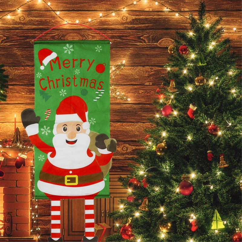 Glædelig jul Flag Xmas hængende banner dørdekoration - julemand