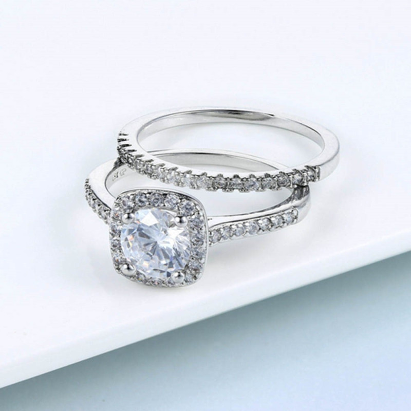 2 Rings Cubic Zirconia Stackable - Size 8 / Silver