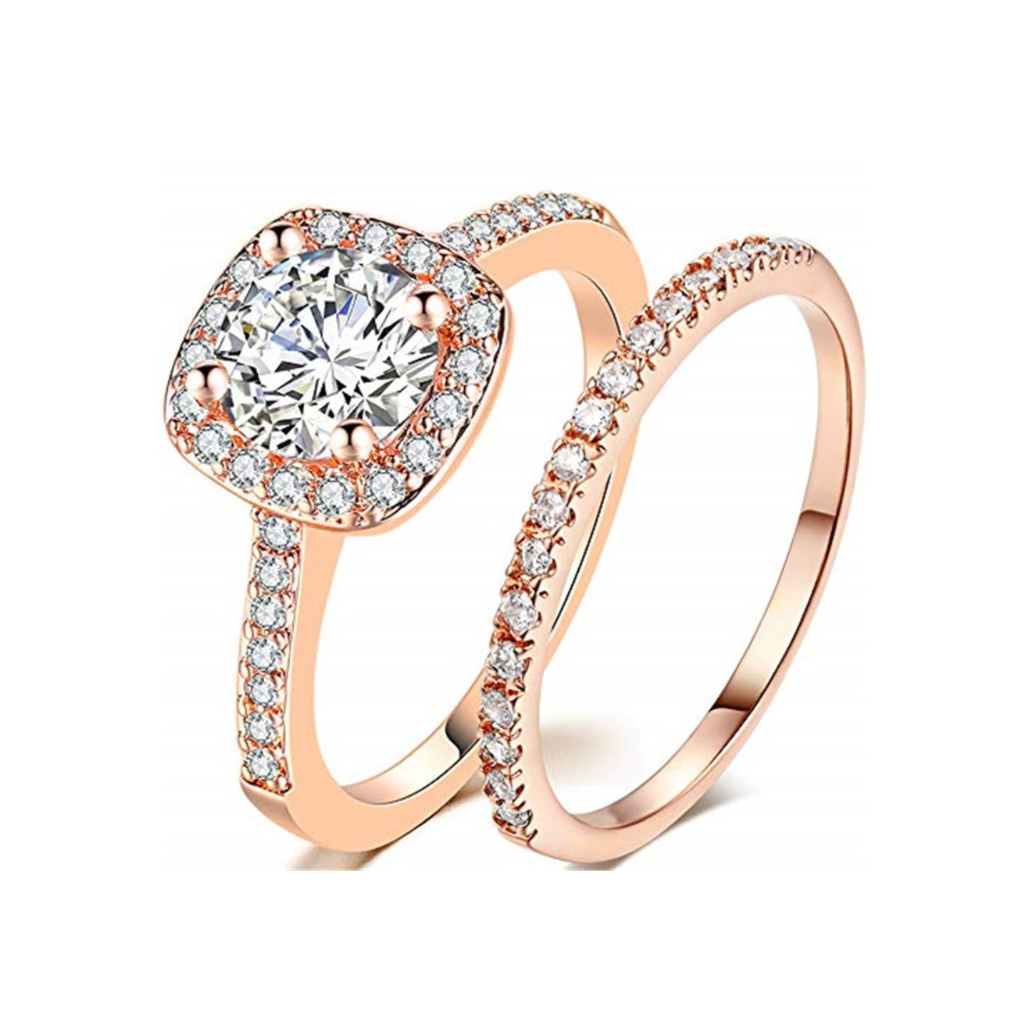 2 Rings Cubic Zirconia Stackable - Size 8 / Rose Gold