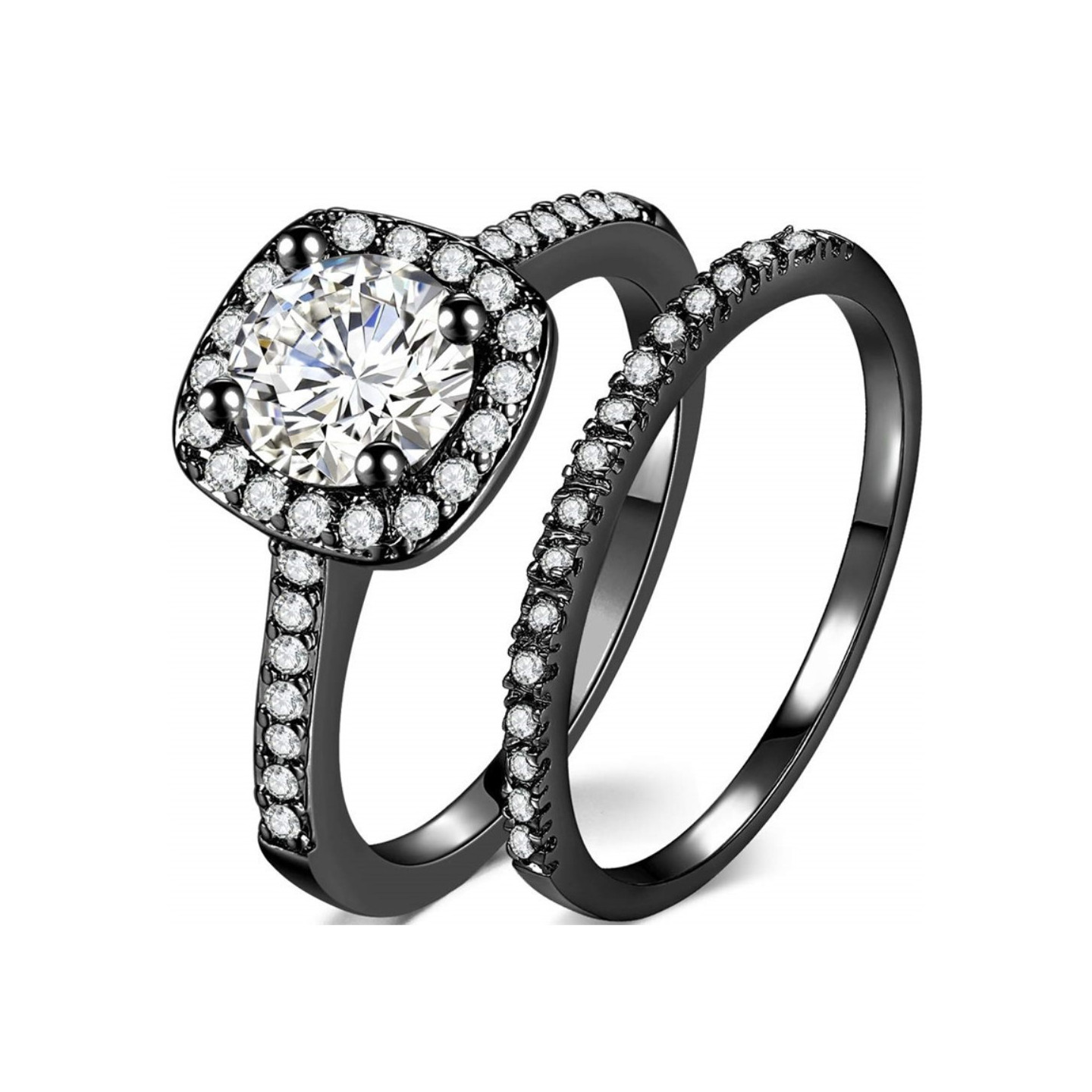 2 Rings Cubic Zirconia Stackable - Size 7 / Black