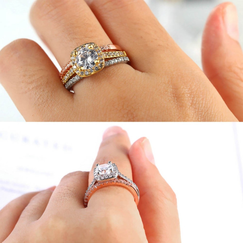 2stk Ringer Cubic Zirconia Stabelbar - Størrelse 7/Svart