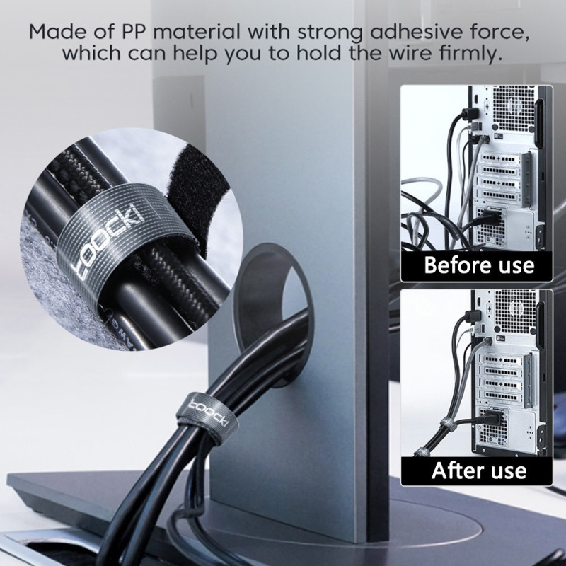 5m Organize Clipable Cable Management Velcro Genanvendelig