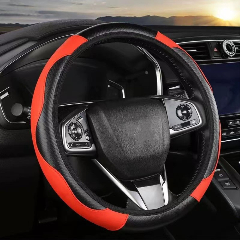 38 cm Car Steering Wheel Protection Car Cover Sleeve - black+red