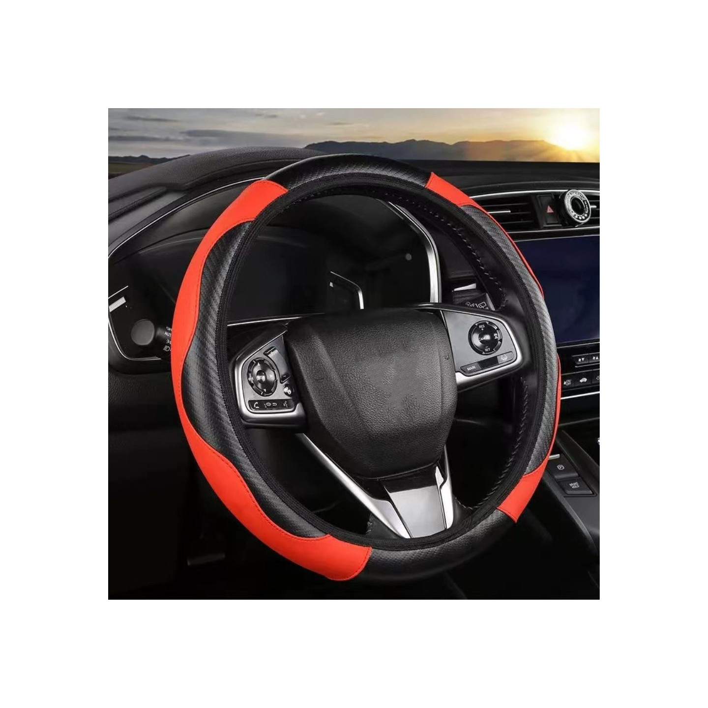 38 cm Car Steering Wheel Protection Car Cover Sleeve - black+red