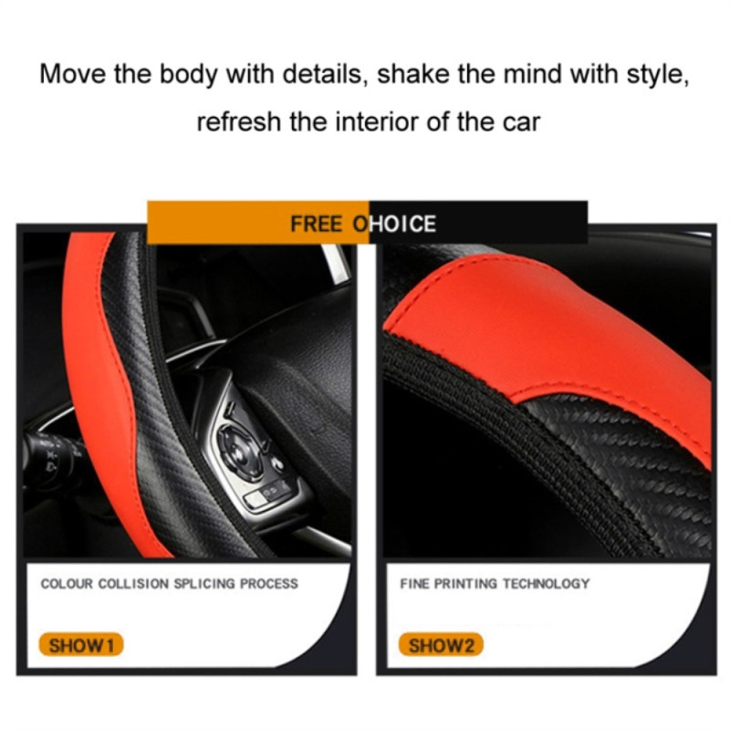 38 cm Car Steering Wheel Protection Car Cover Sleeve - black+red