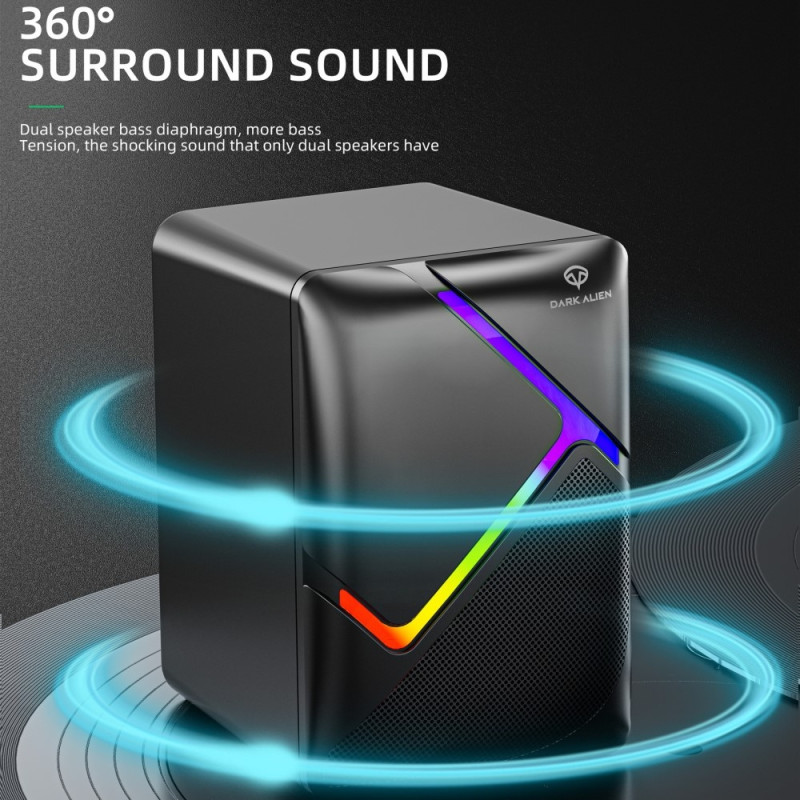DARK ALIEN USB Desktop Speakers Computer Laptop Subwoofer RGB