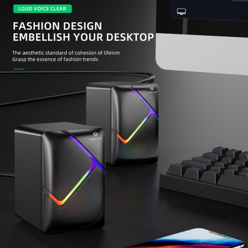 DARK ALIEN USB Desktop Speakers Computer Laptop Subwoofer RGB