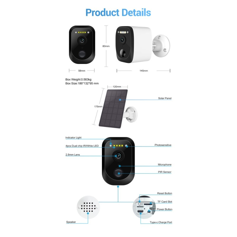 ESCAM QF370 3MP WiFi Camera PIR Night Vision IP Camera Solar Panel