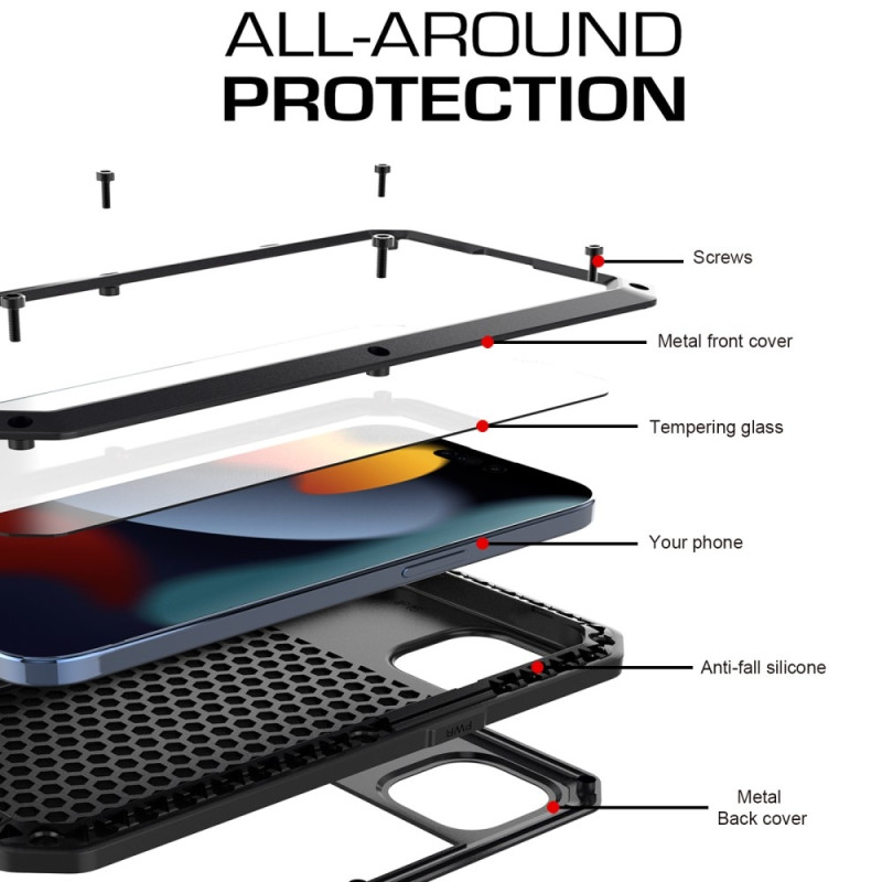 Heavy Duty Robust - hybridikotelo Shell + karkaistu lasi iPhone 15:lle