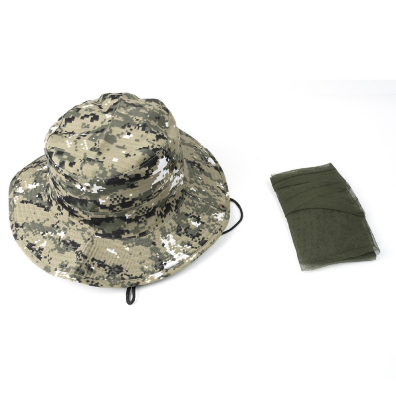 Camouflage bucket hat Cap with mosquito net camping fishing - Green