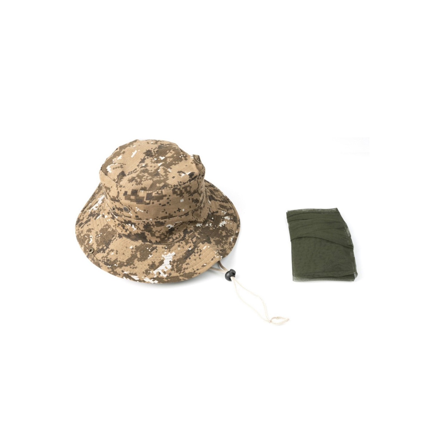 Camouflage bucket hat Cap with mosquito net camping fishing - Khaki
