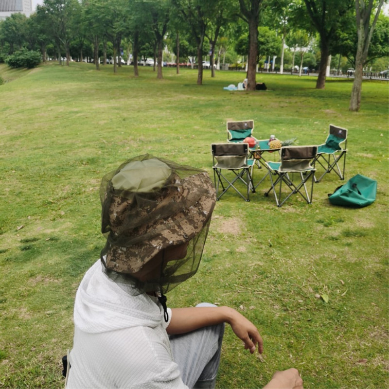 Camouflage bøttehatte med myggnett Campingfiske - Khaki