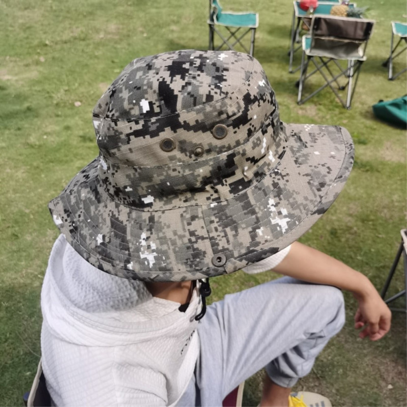 Camouflage bucket hat Cap with mosquito net camping fishing - Army
