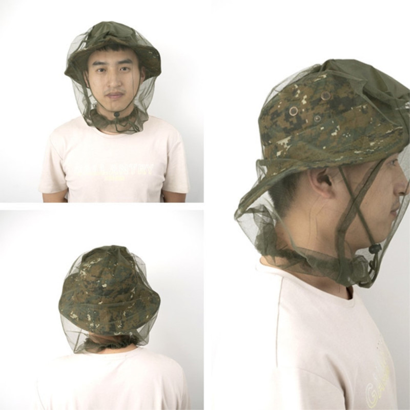 Camouflage bøttehat Kasket med myggenet campingfiskeri - Army