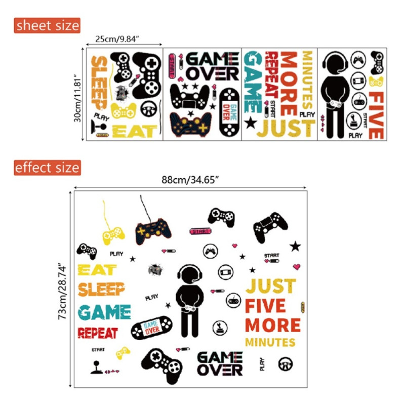 25*30 cm videospil vægoverføringsbillede PVC - klistermærke Gamer - tema dekoration