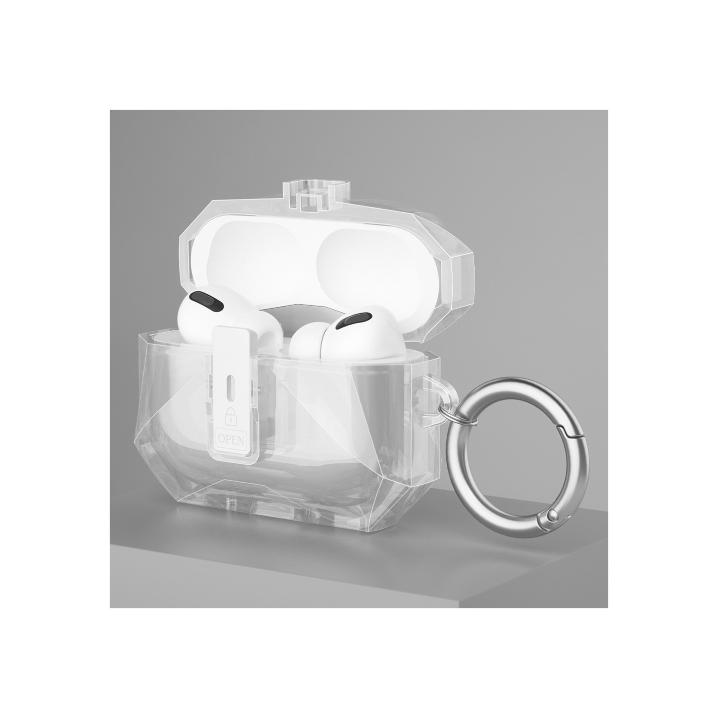 COTECI Til AirPods Pro 3 Beskyttende Etui Med Metalkrog - Gennemsigtig