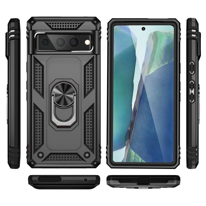 Google Pixel 7 Pro Shockproof TPU + PC Kickstand Phone Case Car Mount Metal Sheet - Black
