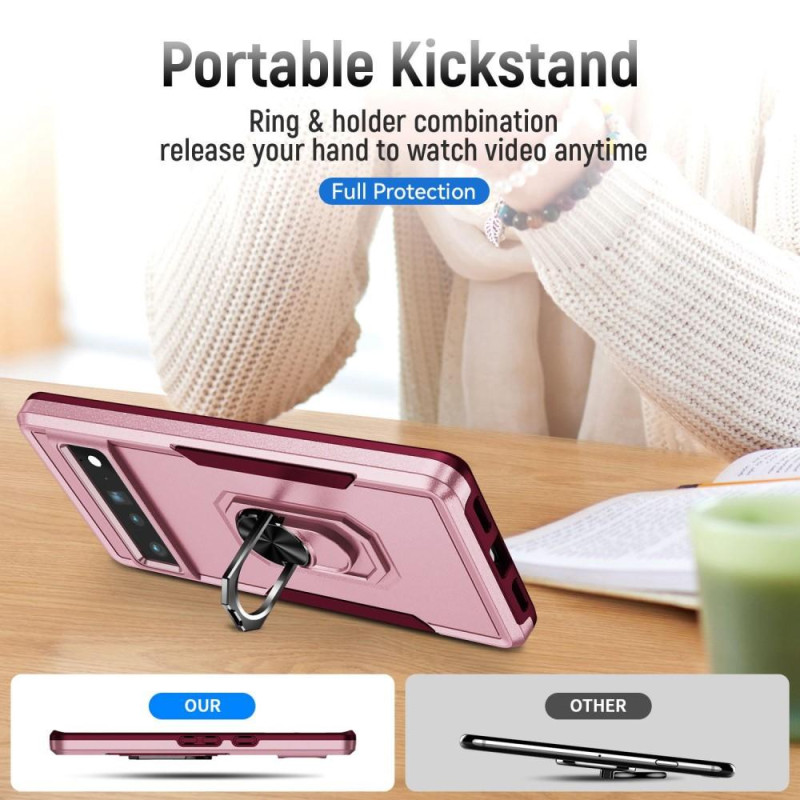 Google Pixel 7 Pro Stødsikker TPU+PC Kickstand Telefonetui Bilmonteret Metalplade - Lyserød
