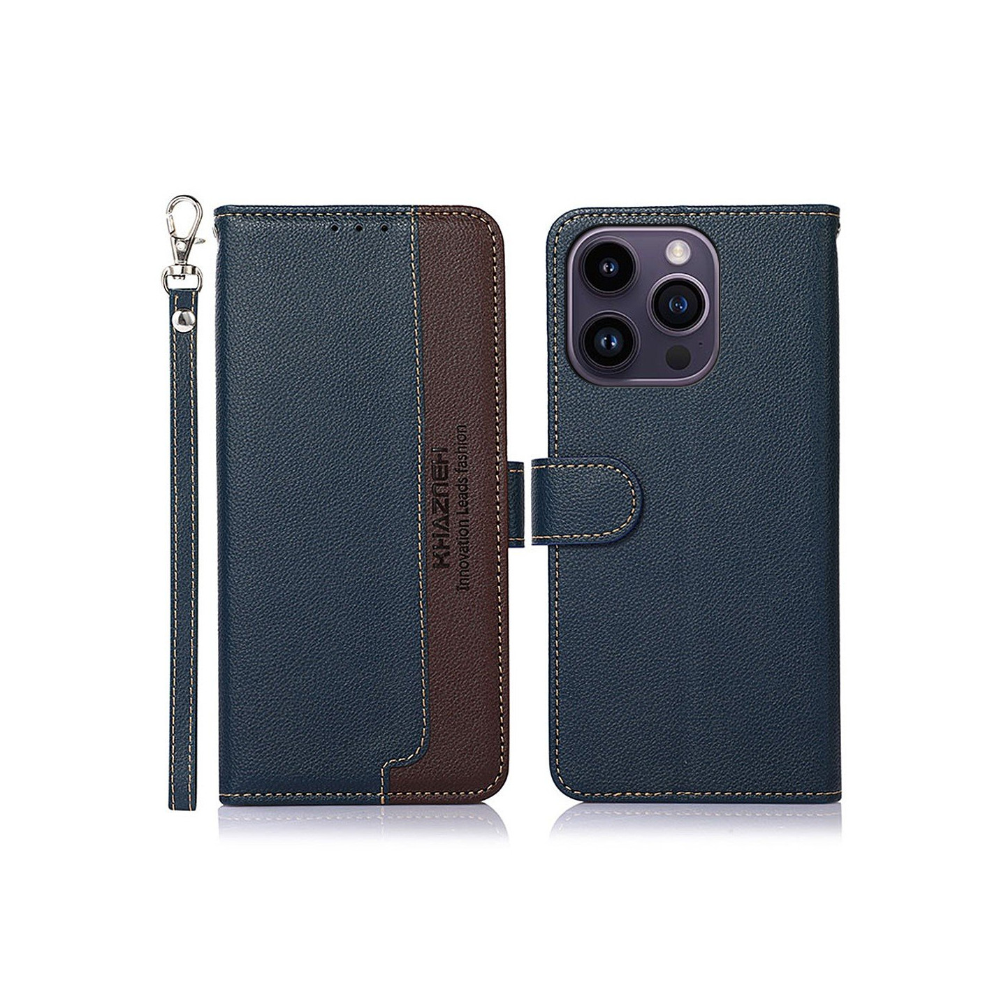 KHAZNEH telefoncover til iPhone 15 Pro - brun/blå