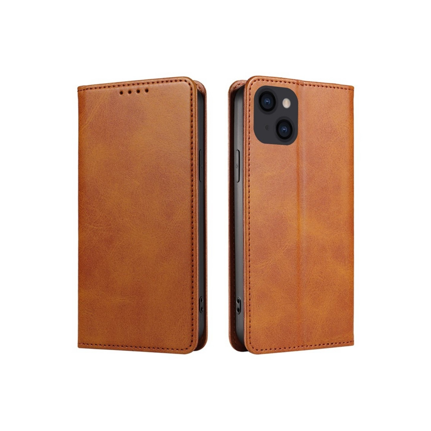 Wallet Stand Phone Case for iPhone 15 Cell Cover - Brown