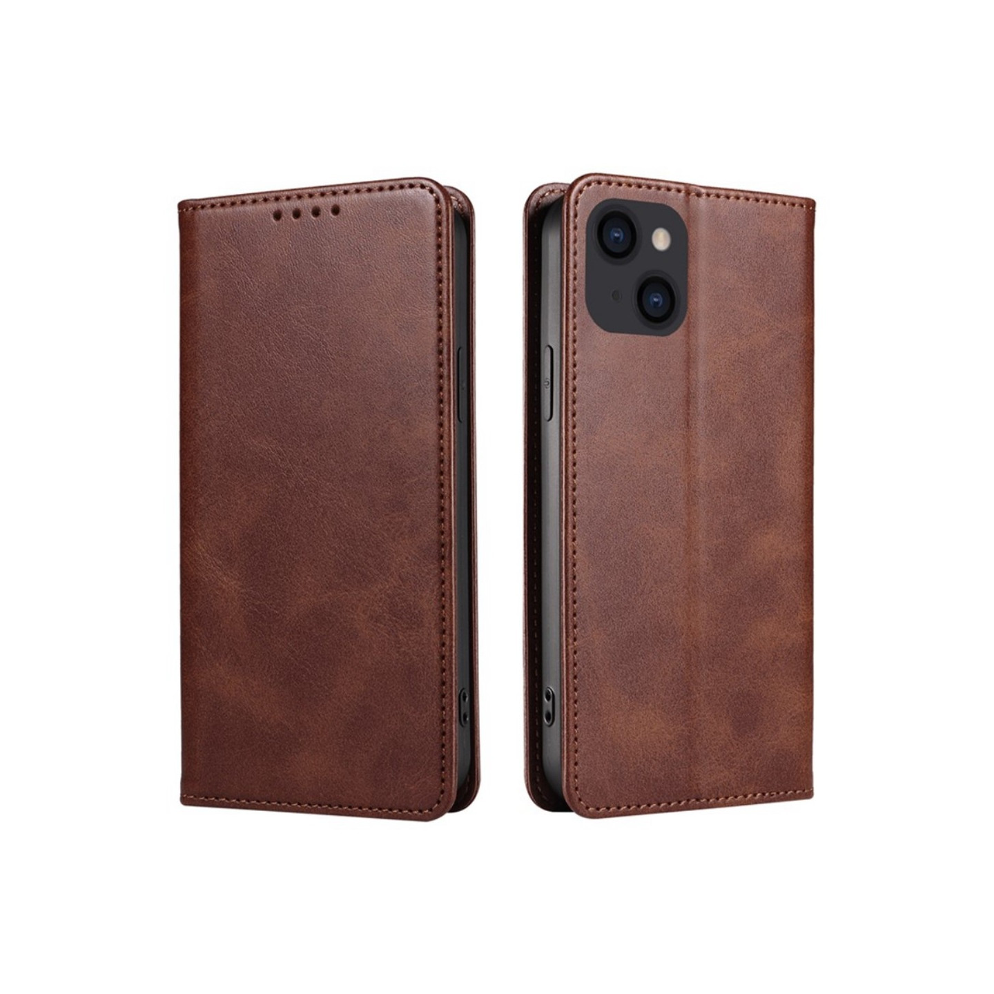 Wallet Stand Phone Case for iPhone 15 Plus Cell Cover - Coffee