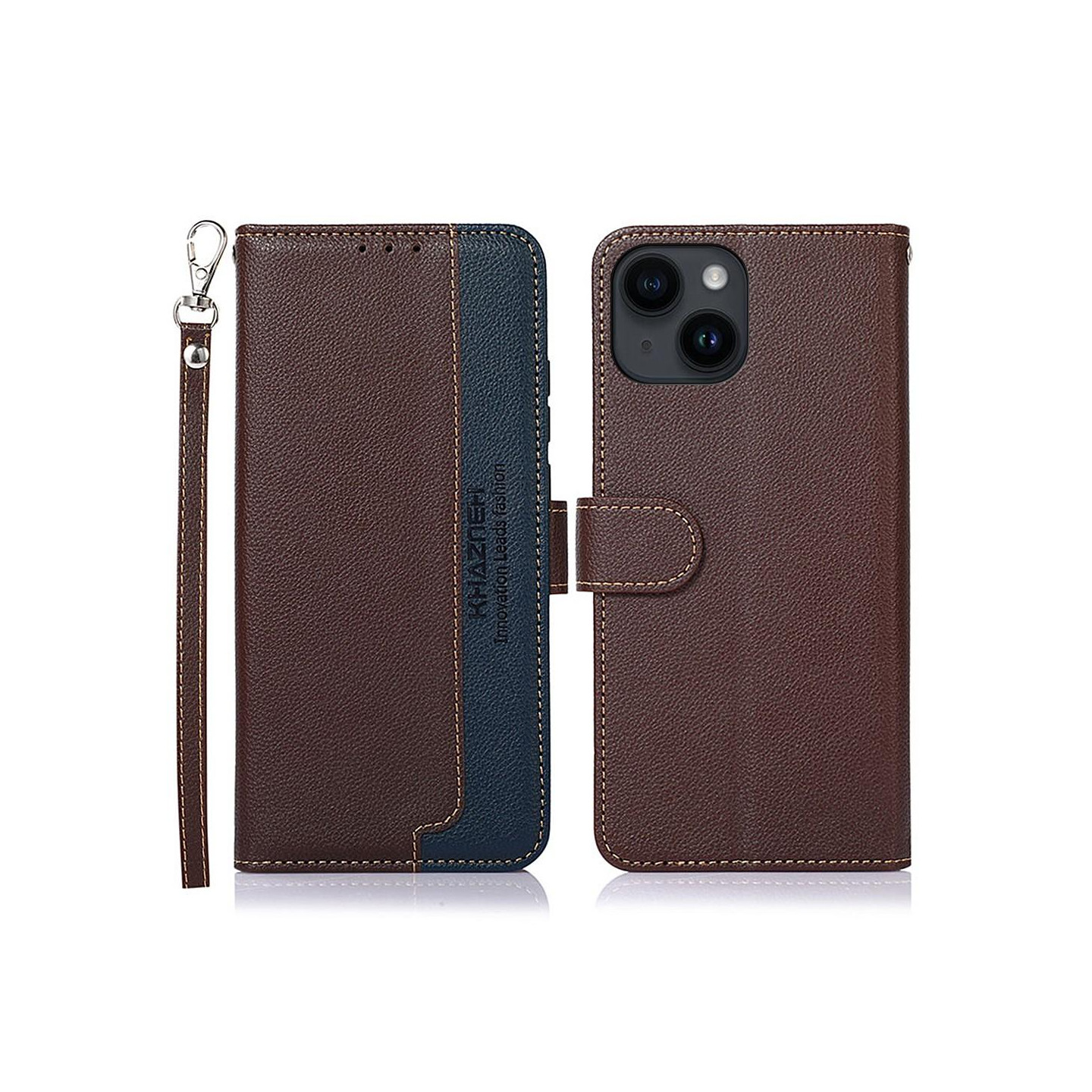 KHAZNEH Phone Cover for iPhone 15 Plus - Brown/Blue