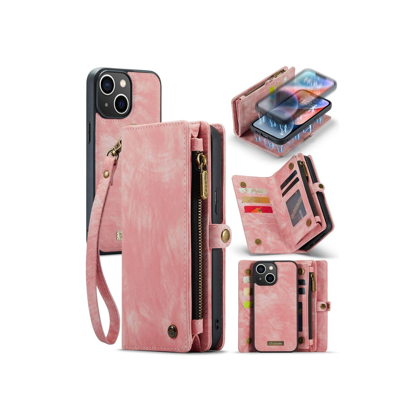 CASEME iPhone 15 2 - i - 1 tegnebog telefonskal - Lyserød