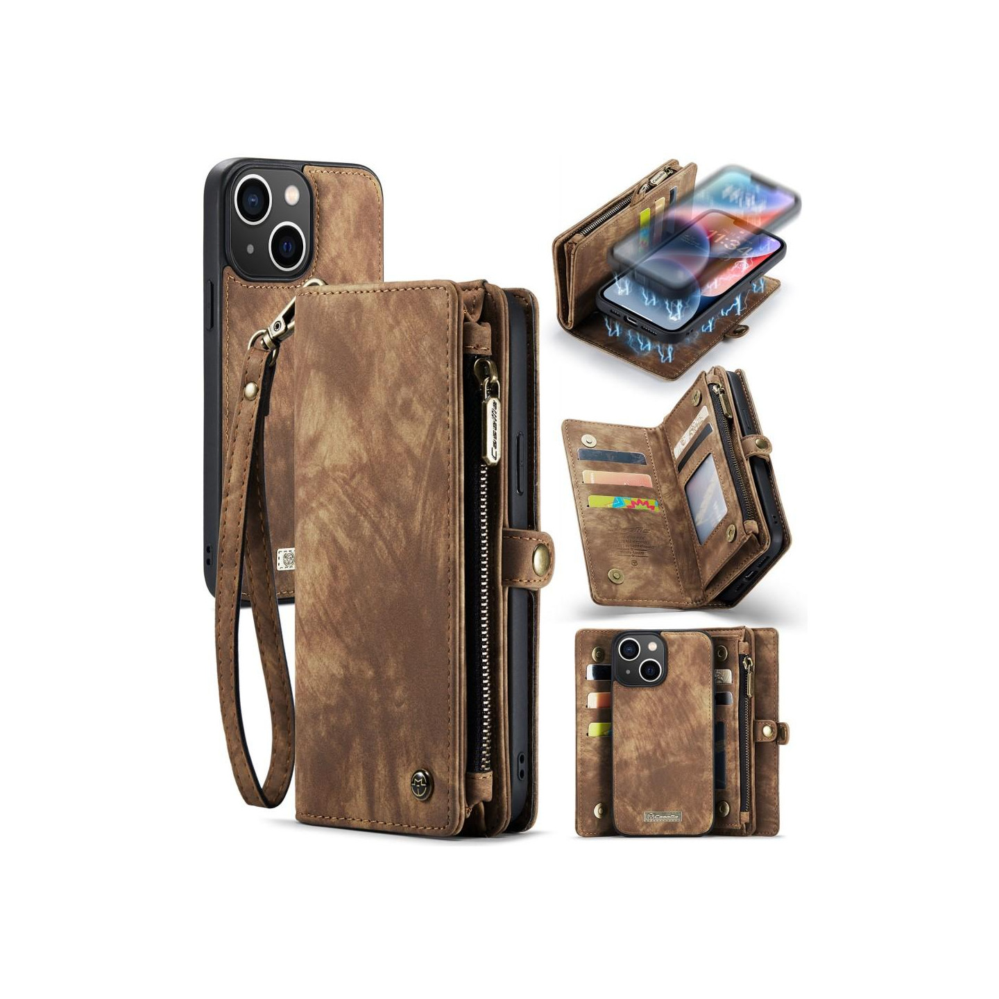 CASEME iPhone 15 2 - in - 1 Lompakon Puhelimen Kuori - Ruskea