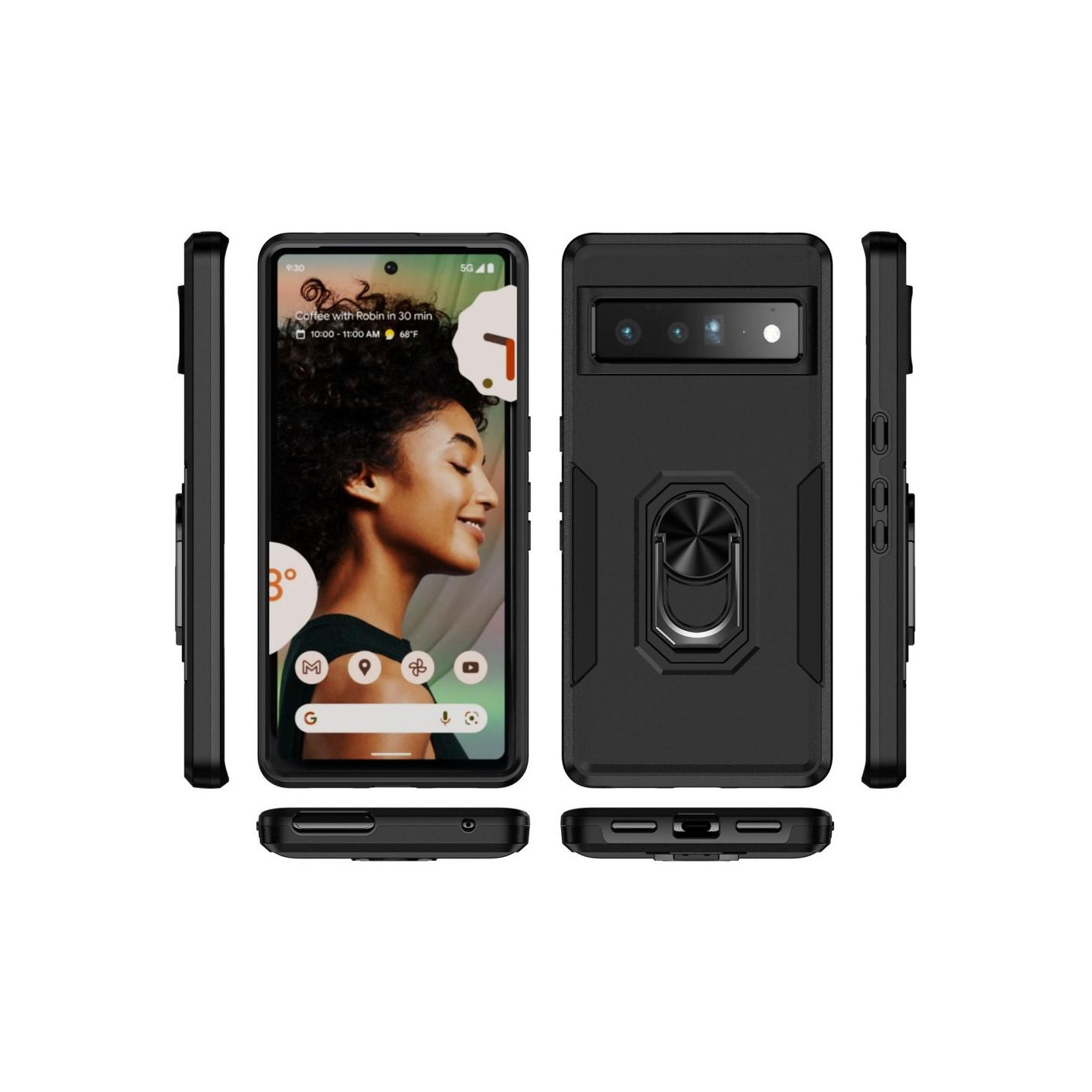 Google Pixel 7 Pro Stødsikker TPU+PC Kickstand Telefontaske Bilmonteret Metalplade - Sort
