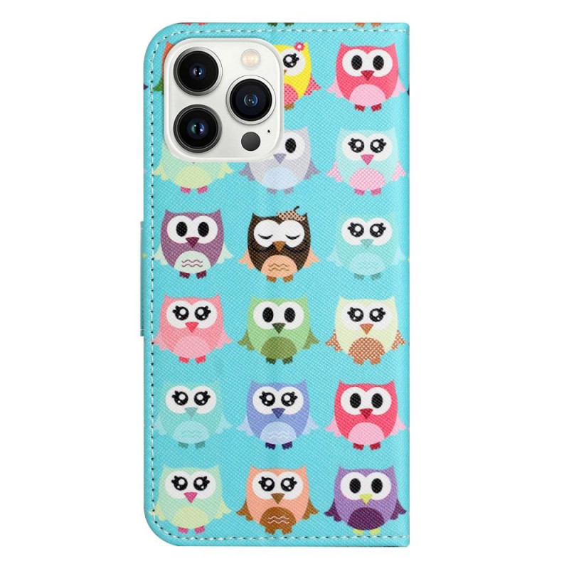 For iPhone 15 Pro Max Wallet Stand Case Phone Cover - Owls