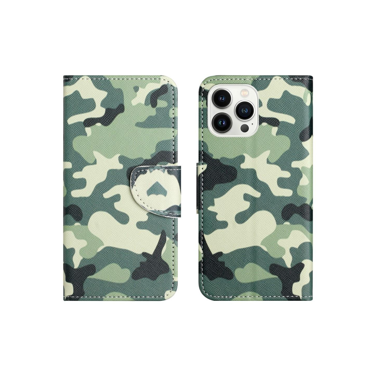 Til iPhone 15 Pro Wallet Stand Case Telefoncover - Camouflage