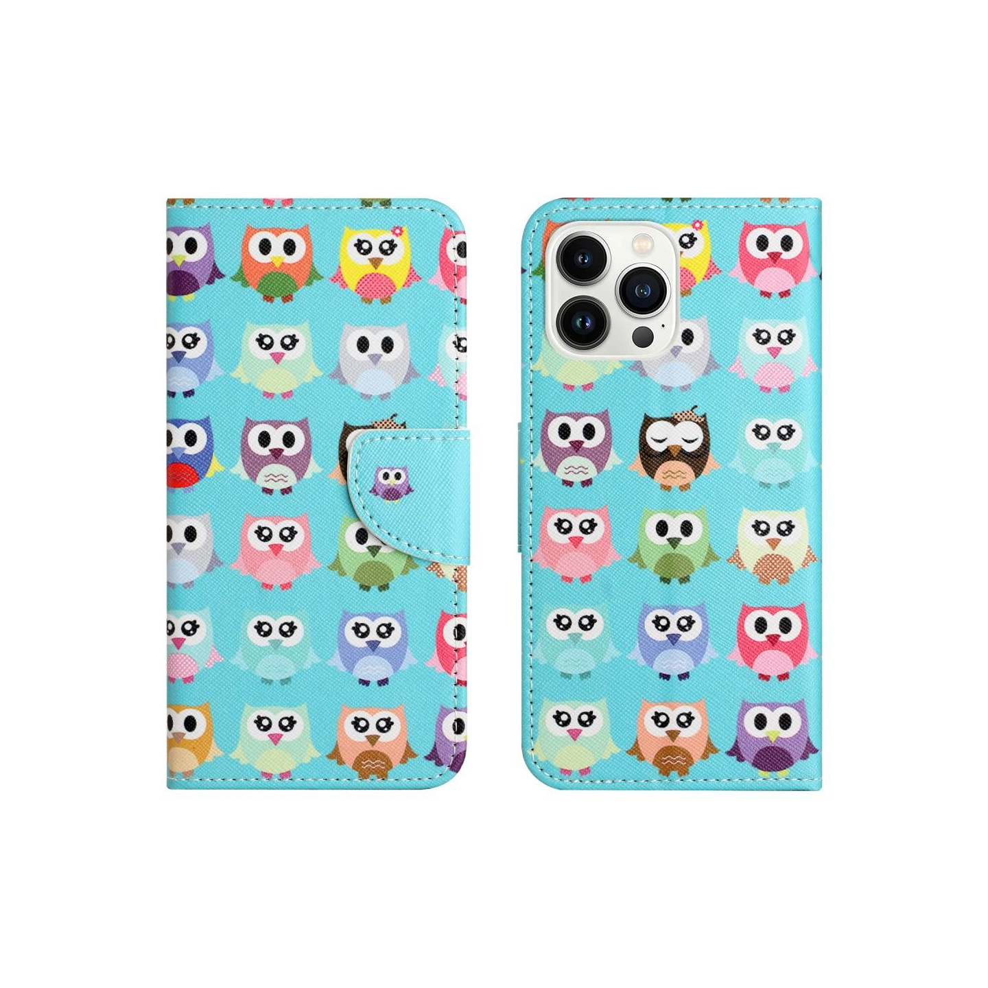 Til iPhone 15 Pro Wallet Stand Case Telefoncover - Ugler