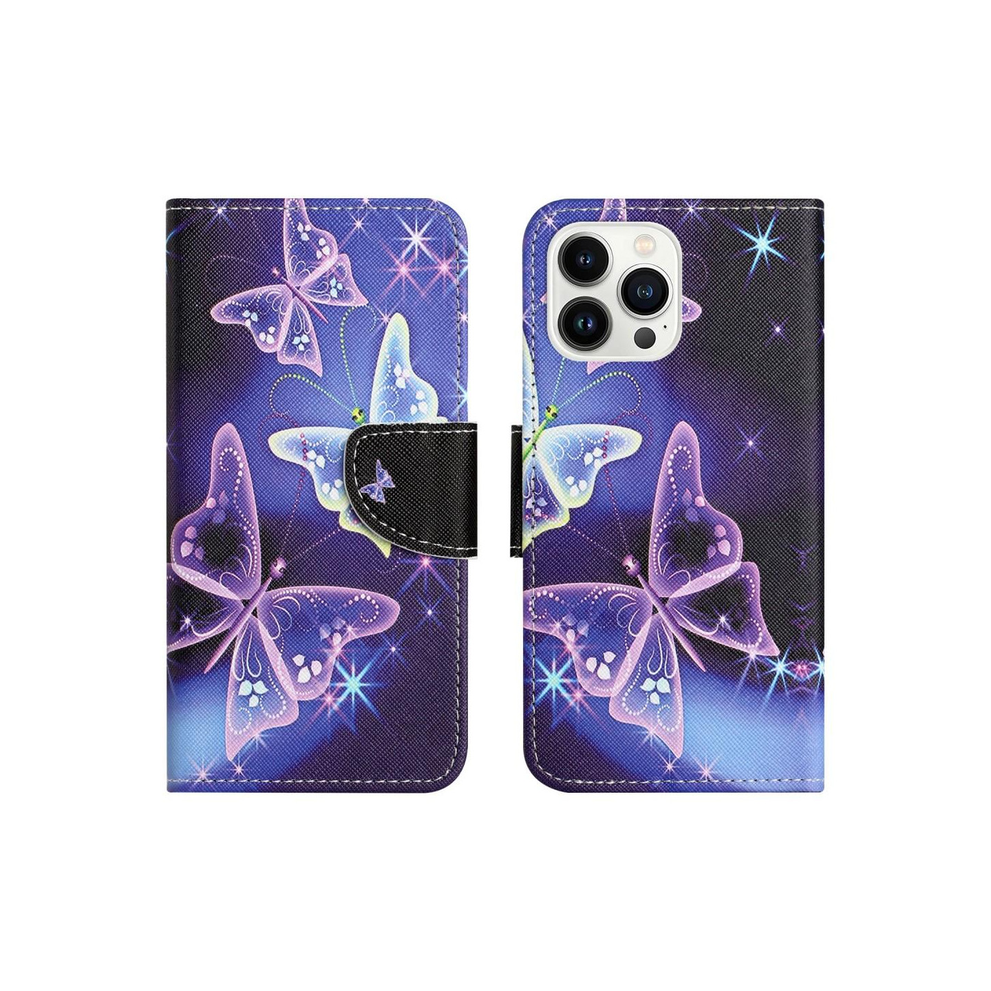 For iPhone 15 Pro Wallet Stand Case Phone Cover - Butterflies