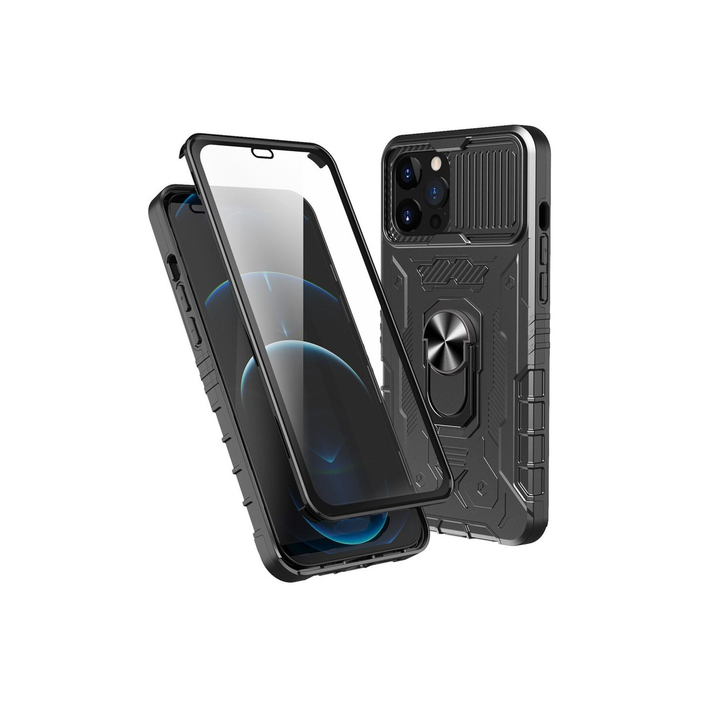 iPhone 14 Pro Max fuldt cover TPU + PC Kickstand Telefontaske+hærdet glas