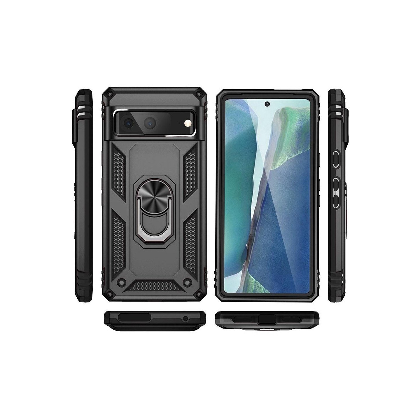 Google Pixel 7 Hybrid - deksel med fingerring og metallplate - svart